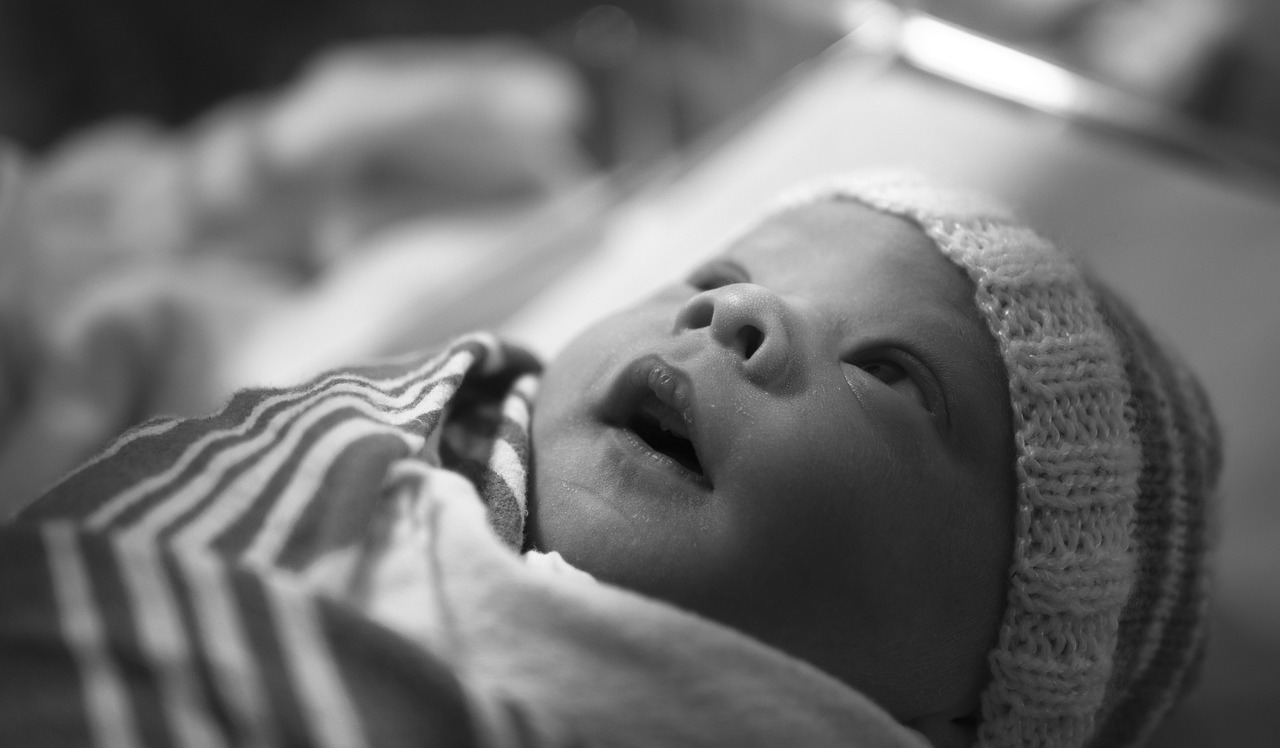 newborn, black and white, hospital, swaddle