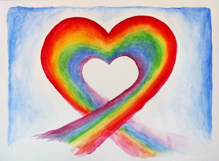 Water color painting of a rainbow heart, symbolizing rainbow babies.